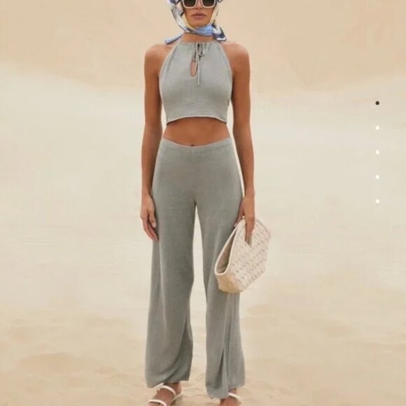 Cult Gaia Gray Knit Crop Top and Wide Leg Pant Set M/L - Picture 1 of 7